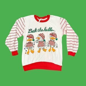 Vtg Jennifer Dale Ugly Christmas Shirt Top Duck The Halls Sz Large Kitsch Unique